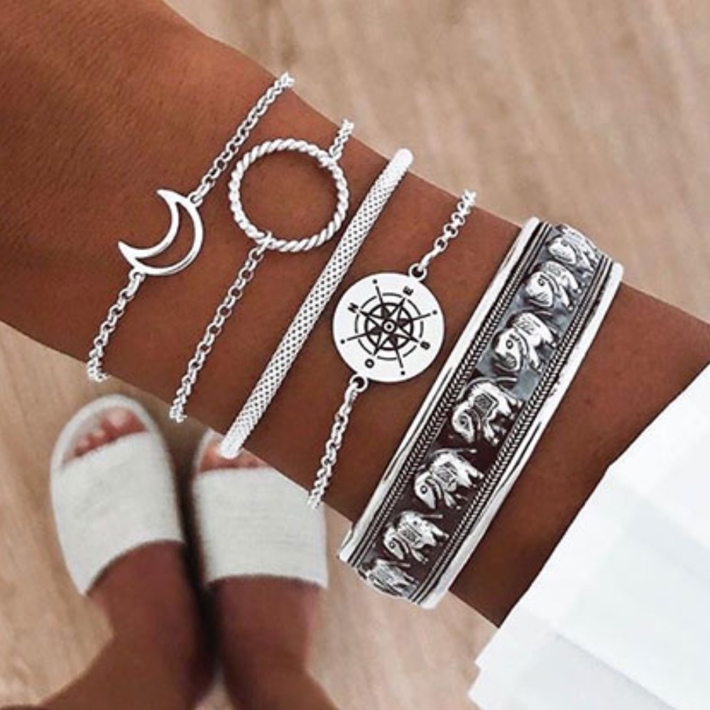 **SORREL* 5-Pc Anti-Silver Elephant Bracelet Set